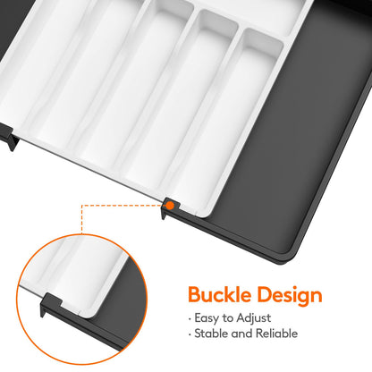 Lifewit Silverware Drawer Organizer, Expandable Utensil Tray for Kitchen, BPA Free Flatware and Cutlery Holder, Adjustable Plastic Storage for Spoons Forks Knives, 8.5"-14.1" x 12.1", Black