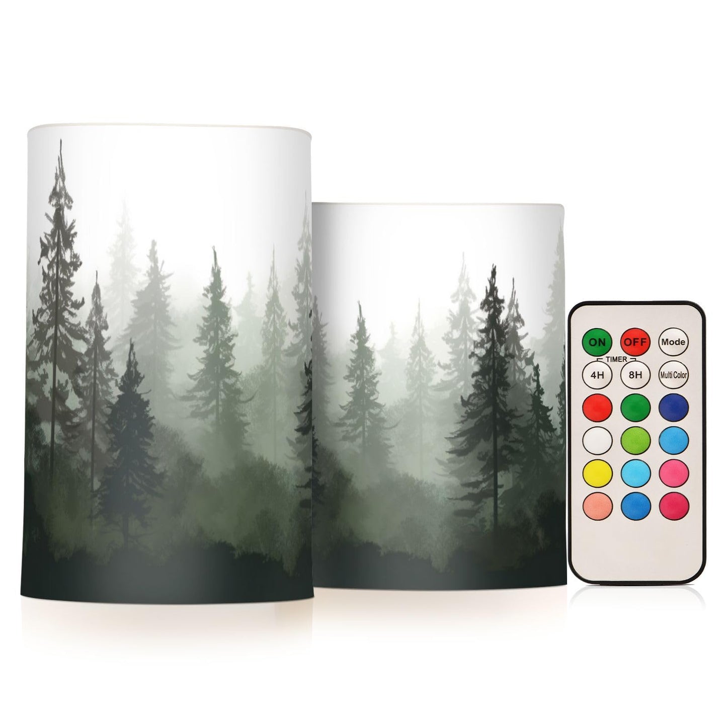 GUIJI Pine Trees Flameless Candles with Remote - Set of 2 Battery Operated Pillar Candles for Home Decoration, Christmas, Party