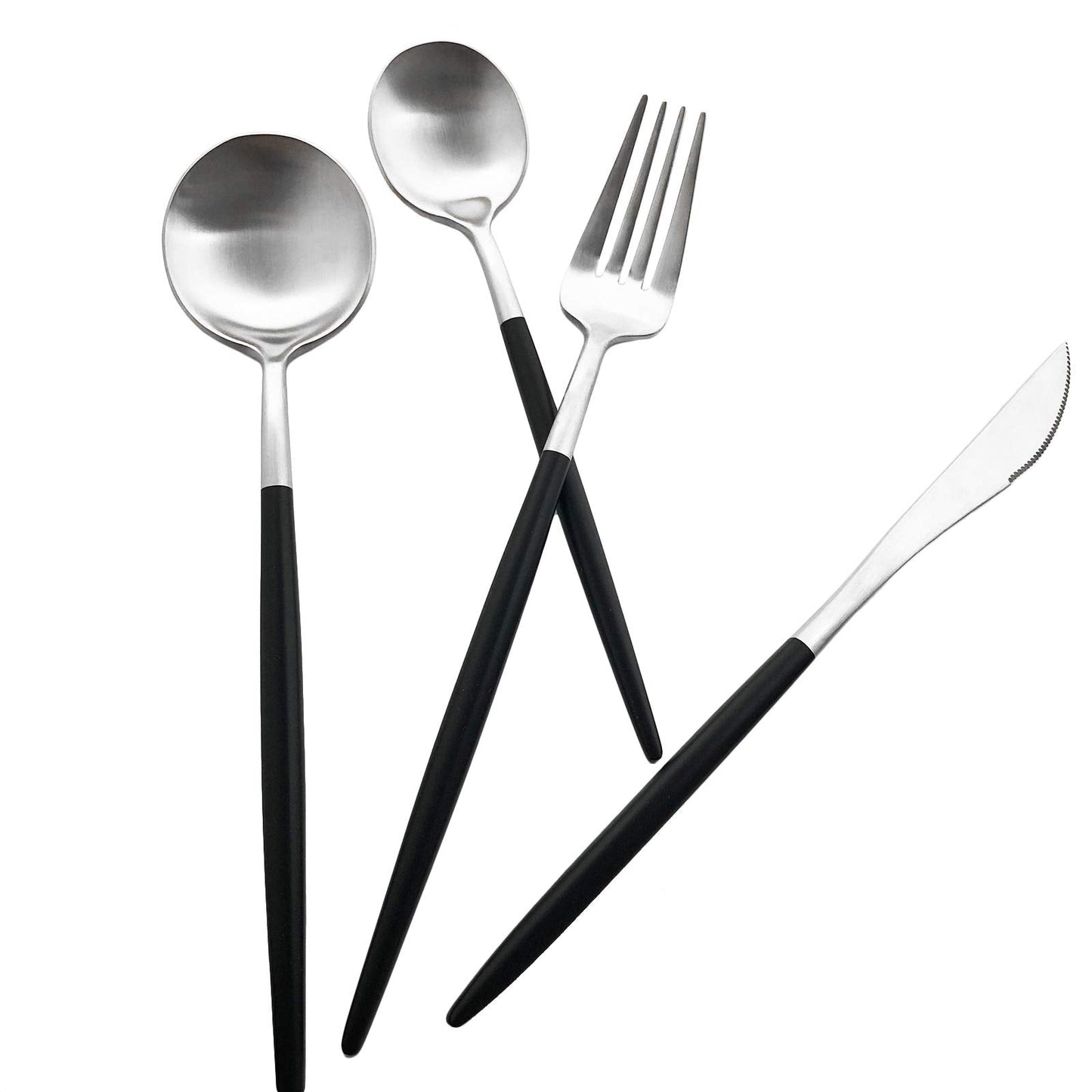 Uniturcky Matte Silverware Set, 10-Piece 18/10 Stainless Steel Satin Finish Flatware Set Service for 2, Kitchen Utensil Set, Tableware Cutlery Set for Home Restaurant (Black Handle Silver, 10-Piece)