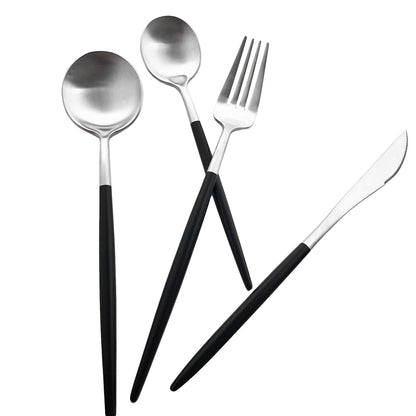 Uniturcky Matte Silverware Set, 10-Piece 18/10 Stainless Steel Satin Finish Flatware Set Service for 2, Kitchen Utensil Set, Tableware Cutlery Set for Home Restaurant (Black Handle Silver, 10-Piece)