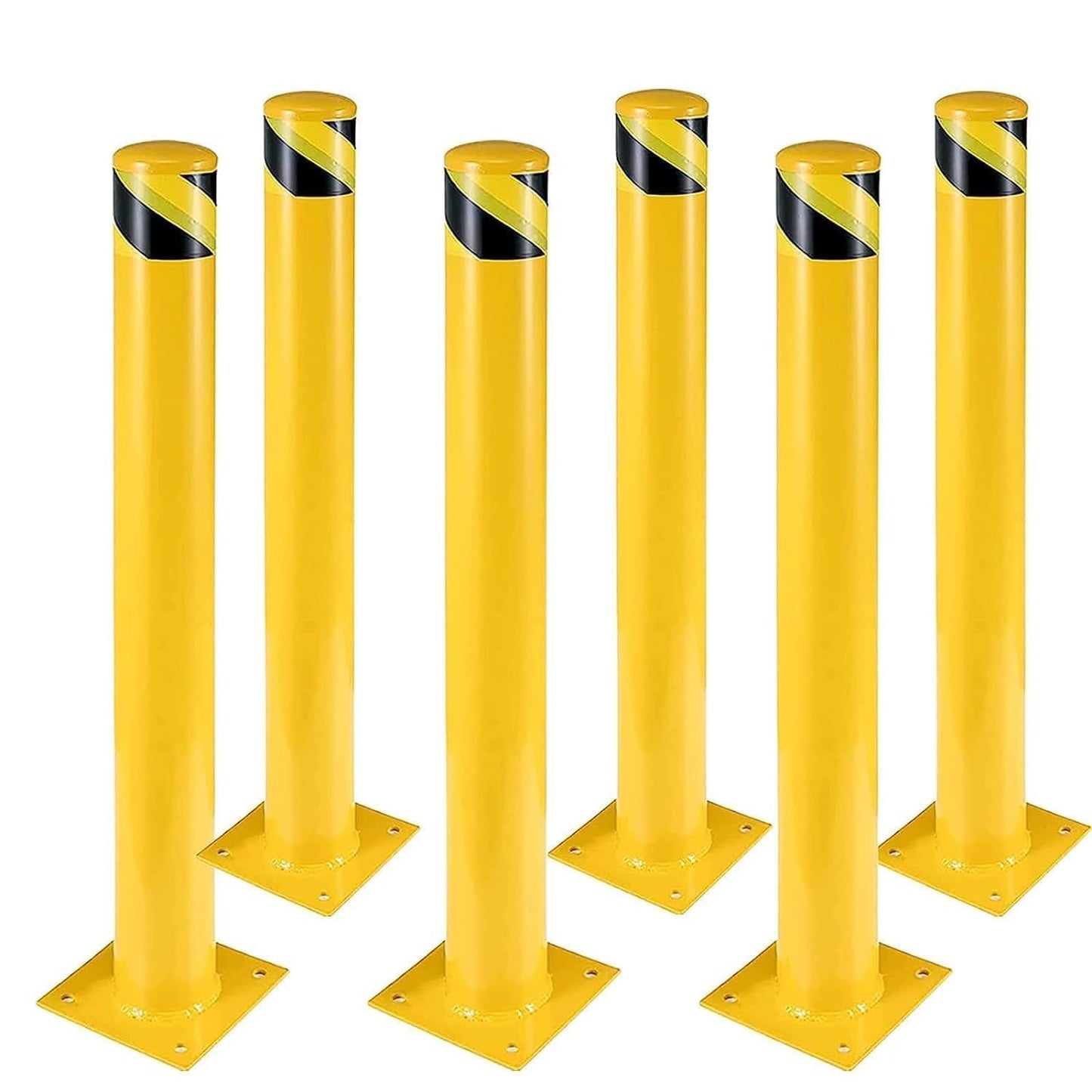 Safety Bollard Post 6 Packs, PeakPursuit 48 Inch Height Steel Bollards, 4.5 Inch Diameter Parking Bollard, Yellow Powder Coated Safety Parking Barrier Post, for Traffic Sensitive Areas