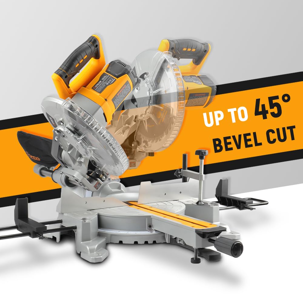 Hoteche 10-Inch Miter Saw 15A Sliding Compound Single Bevel Chop Saw with Laser Guide and TCT Saw Blade for Wood and Metal Working