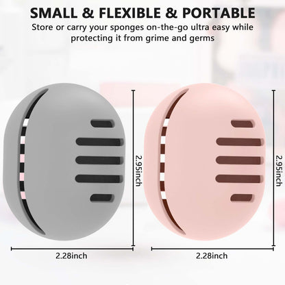 2 Pcs Makeup Sponge Holder,Double-Sided Breathable Silicone Beauty Blender Holder for Travel or Daily,Shatterproof Make-up Travel Case Quick Drying Easy to Carry,Grey+Pink
