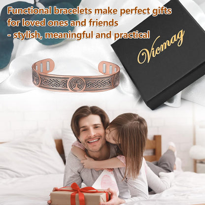 Vicmag Copper Bracelet for Men 9X Strength Magnetic 99% Pure Copper with 5000 Gauss Magnets, Tree of Life Present Box Adjustable(Viking & Sun Moon Tree)