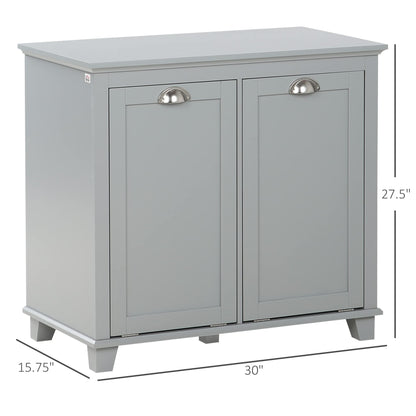agnixnaf Laundry Sorter Cabinet,Bathroom Storage Organizer with Two-Compartment Tilt-Out Hamper,Gray