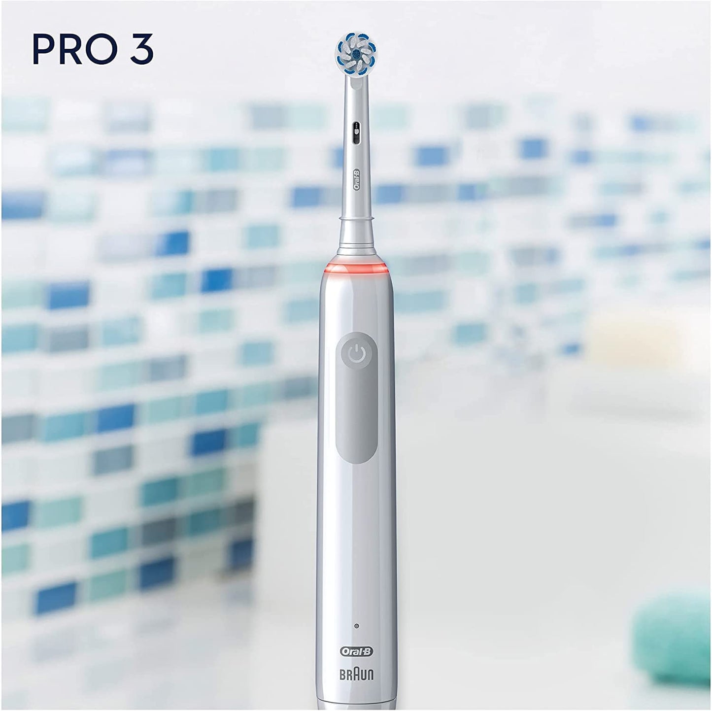 Oral-B PRO 3 3000 Sensitive Clean Electric Toothbrush with 3 Cleaning Modes Including Sensitive and Visual 360° Pressure Control for Dental Care, Designed by Braun, White