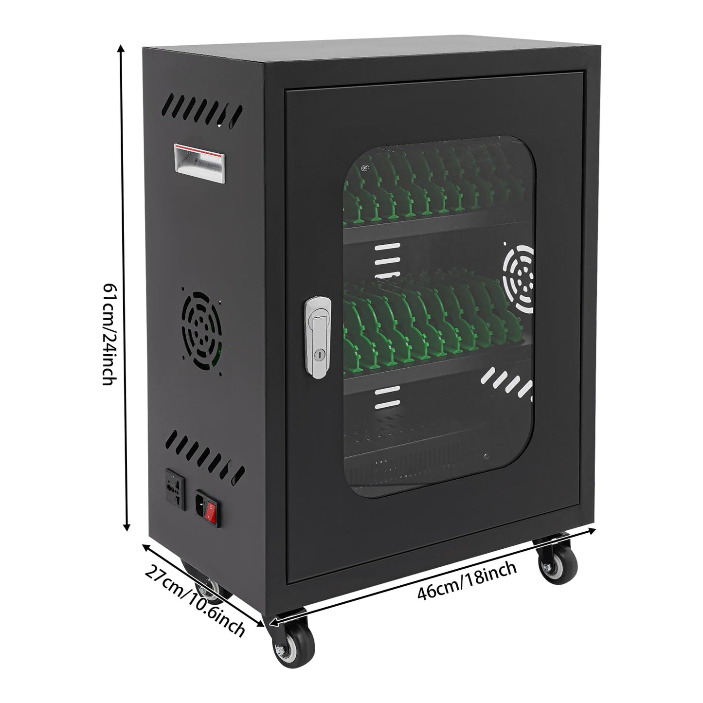 Charging Cart, 30 Device Mobile Charging Station with 4 Universal Wheels, Up to 8" Screen Size, Office and Classroom Rolling Storage Carts with Key for Phone, Black