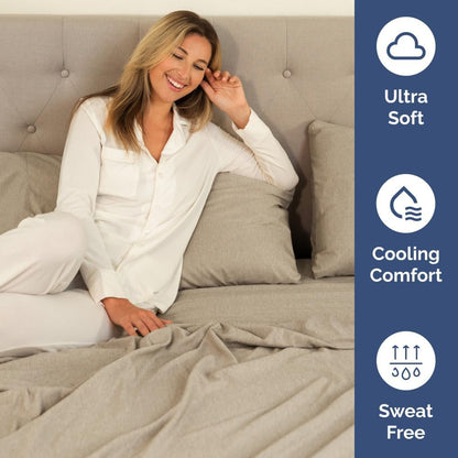 Skiennix Extra Deep Full Sheet Set - 6 Piece Breathable Cooling Bedding - Soft Wrinkle-Free Heathered Beige