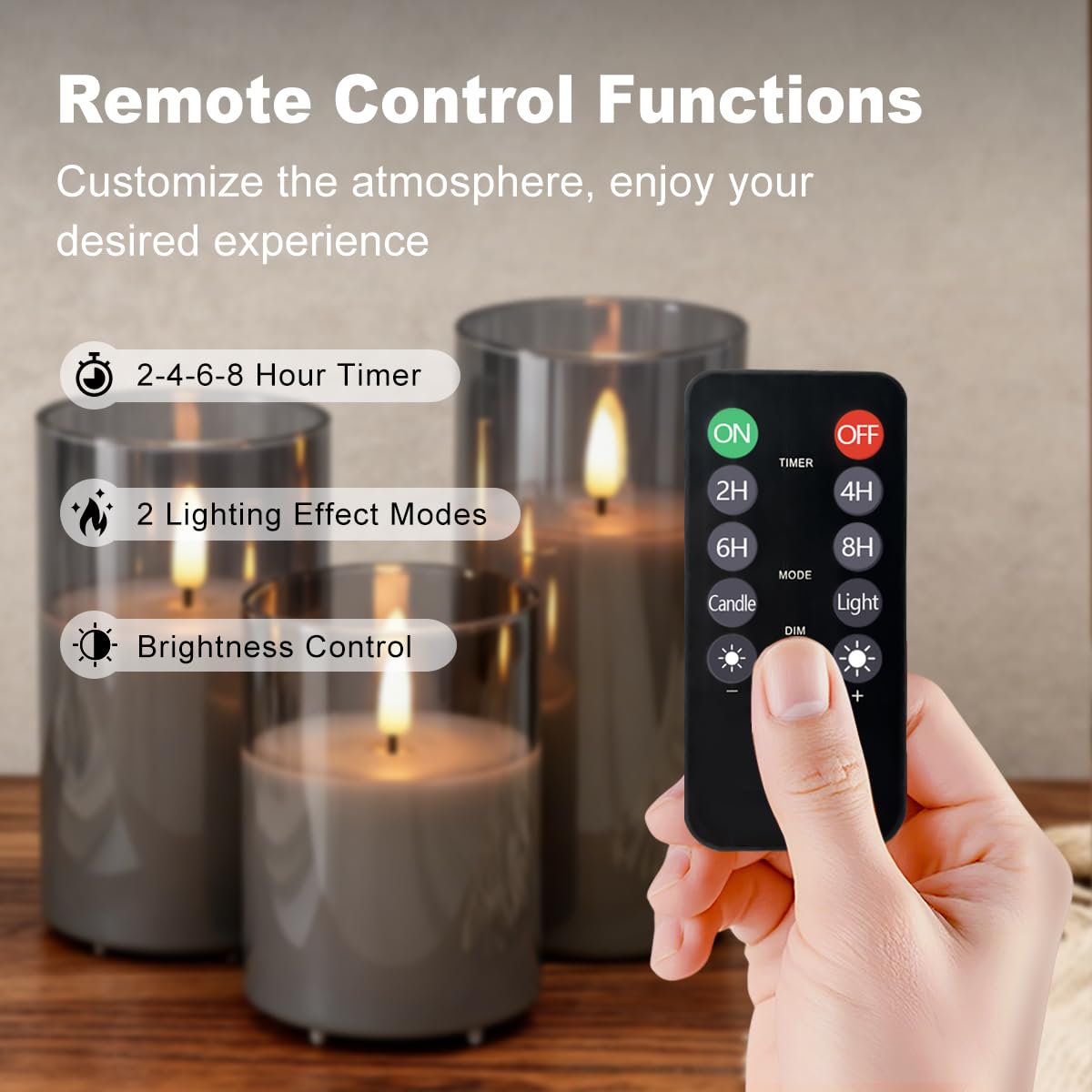 NICE POINT Rechargeable Flameless Candles, Flickering LED Flame Pillar Glass Fake Candles with Remote and Timer,Real Wax Flameless Candles for Living Room, Bedroom & Holiday Décor(Gray)