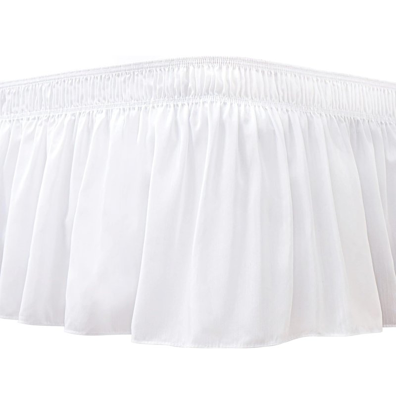 Biscaynebay Wrap Around Bed Skirts for Queen Beds 15" Drop, White Adjustable Elastic Dust Ruffles Easy Fit Wrinkle & Fade Resistant Silky Luxurious Fabric Machine Washable