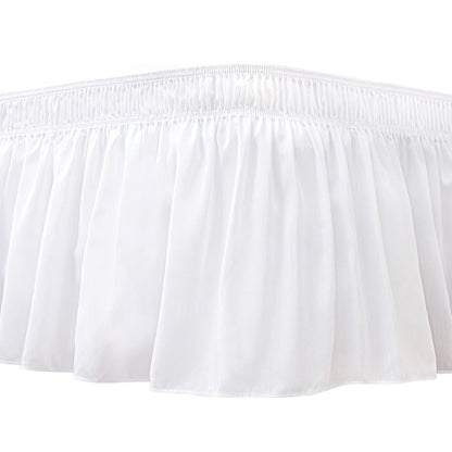 Biscaynebay Wrap Around Bed Skirts for Queen Beds 15" Drop, White Adjustable Elastic Dust Ruffles Easy Fit Wrinkle & Fade Resistant Silky Luxurious Fabric Machine Washable