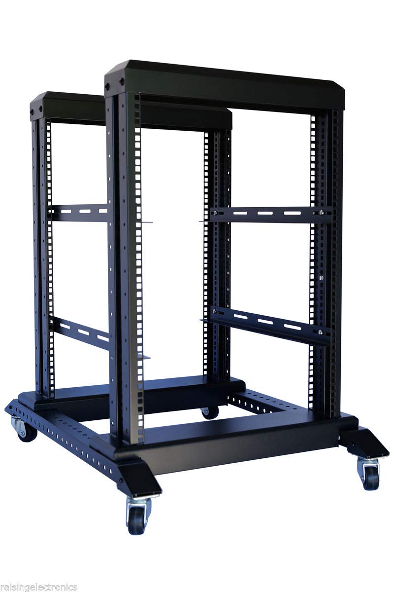Raising Electronics Server Rack Open Frame Rack 4 Post 19 inch Adjustable Server/Audio Rack Cold Rolled Steel(15U,17 Depth)