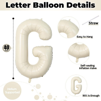 40 Inch Custom Letter Balloons, Giant Alphabet G Foil Name Balloon Cream White, Mylar Self Inflating Beige G, Helium Customize for Women Birthday Party Decoration