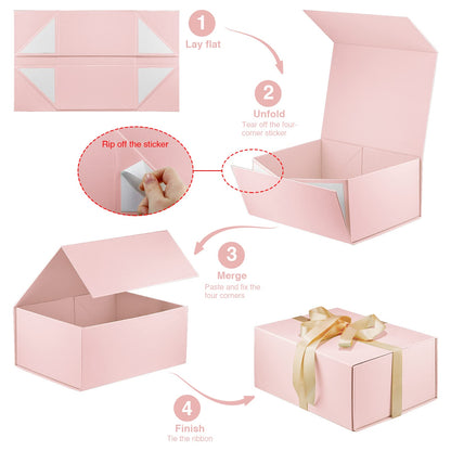 MOYEUPAC Pink Gift Box,9" X 7" X 4" with Ribbon for Presents Magnetic Closure Gift Packaging for Birthday,Valentine's Day,Mother's Day