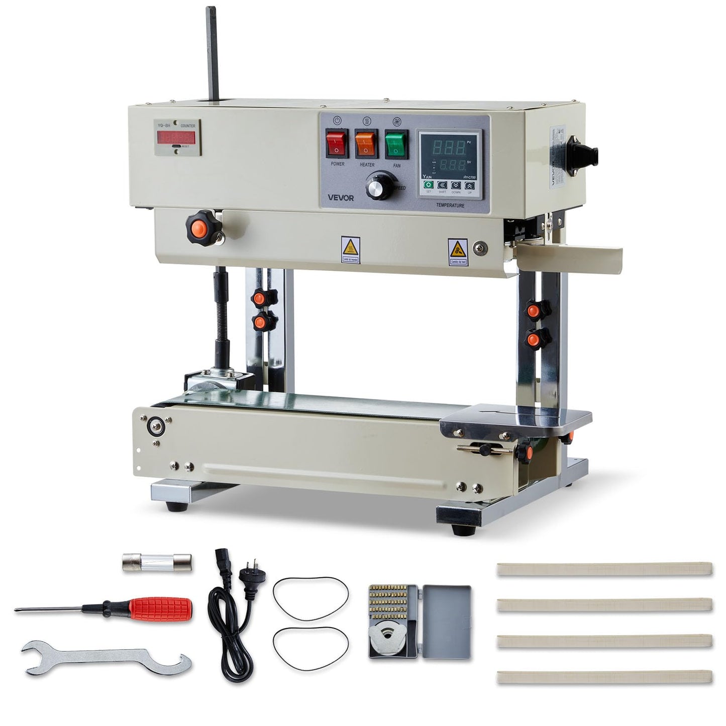 VEVOR Continuous Bag Band Sealing Machine, 0.24-0.47 in Seal Width, Vertical Band Sealer Machine with Roller Printing, Temp & Speed Adjustable, Heat Sealing Machine for 0.001-0.03 in Plastic Bags