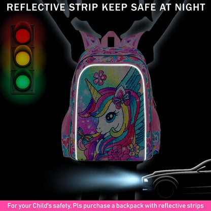 ZLYERT 3Pcs Unicorn Backpack for Girls, Sequin Bookbag for Elementary Preschool Students, 16" Kids Backpacks with Lunch Box(Pink)