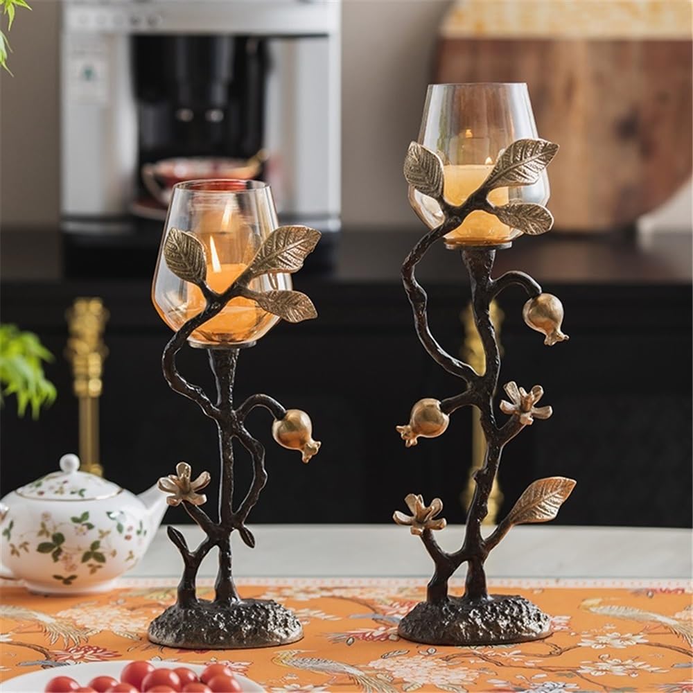 YUHUAWF Candle Holderss Home Creative Candlestick Ornaments Retro Table Decoration Metal Glass Candle Holder Decorative Candlestick(Small)