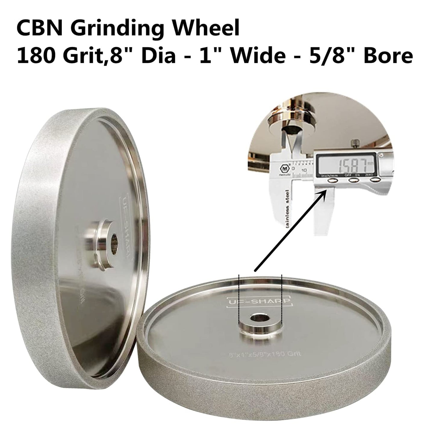 UF-SHARP CBN Grinding Wheel 8 inch 180 Grit, 1" Wide, 5/8" Arbor, Suitable for All Kinds of 8-inch Bench Grinders (180 Grit)