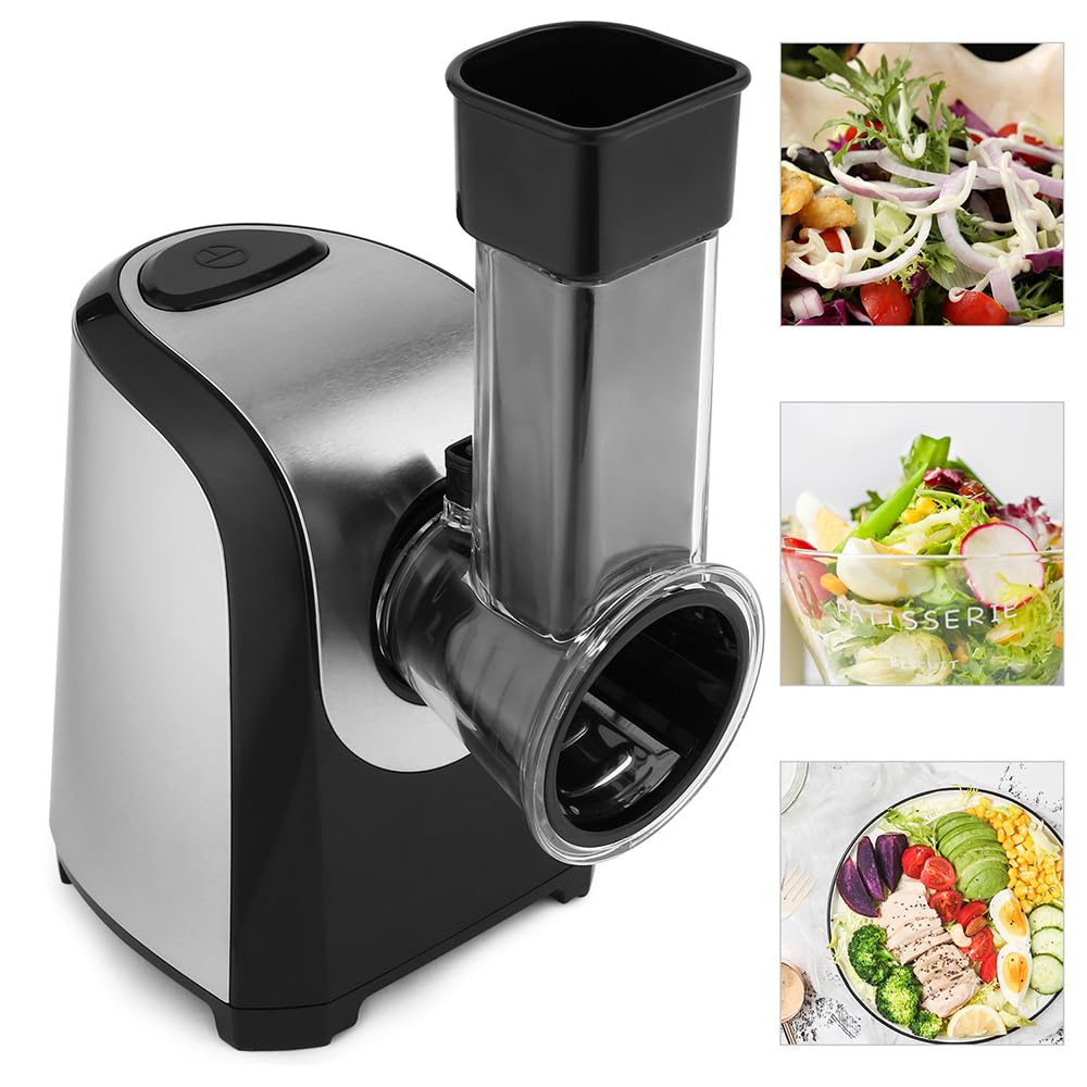 Electric Cheese Grater, Professional Electric Slicer Shredder, 150W Cheese Grater/Chopper Salad Maker, Shredder for Home Kitchen Use with One-Touch Control | 5 Free Attachments