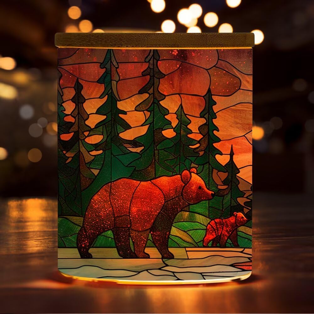 Stainless Glass Bear Tealight Candle Holders,Forest Bear Tea Light Candle Jar,Animal Candle Holders Lamp Led Light for Wedding Table Centerpiece Party Birthday Home Decoration