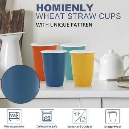 Homienly Wheat Straw Cups,Unbreakable Drinking Glasses 16oz,6-Pack Dishwasher Safe Cups with Lids for Parties,Beach-Colorful