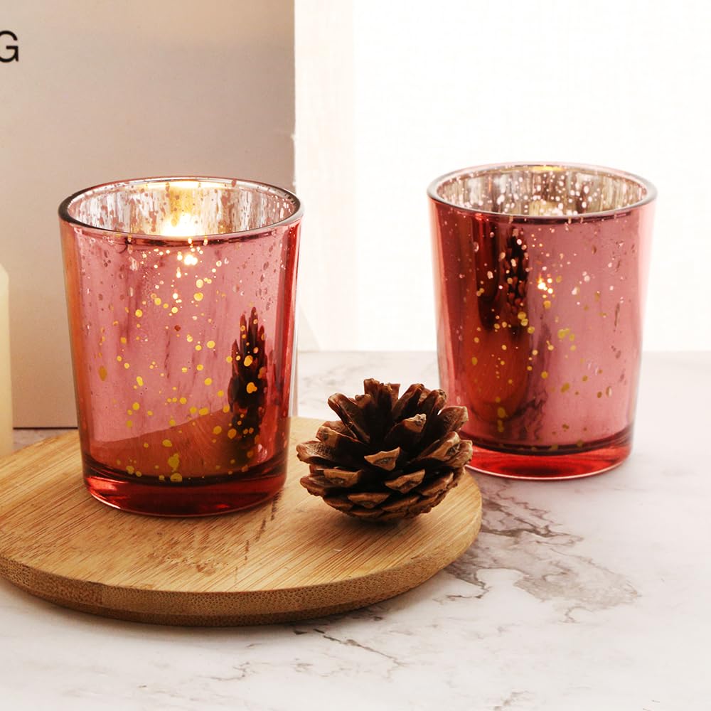 BTGLLAS Pink Mercury Glass Tea Light Holders Set of 36 - Elegant Votive Candle Holders for Weddings, Showers and Home Decor - Perfect for Table Centerpieces and Parties (Glass, Pink)