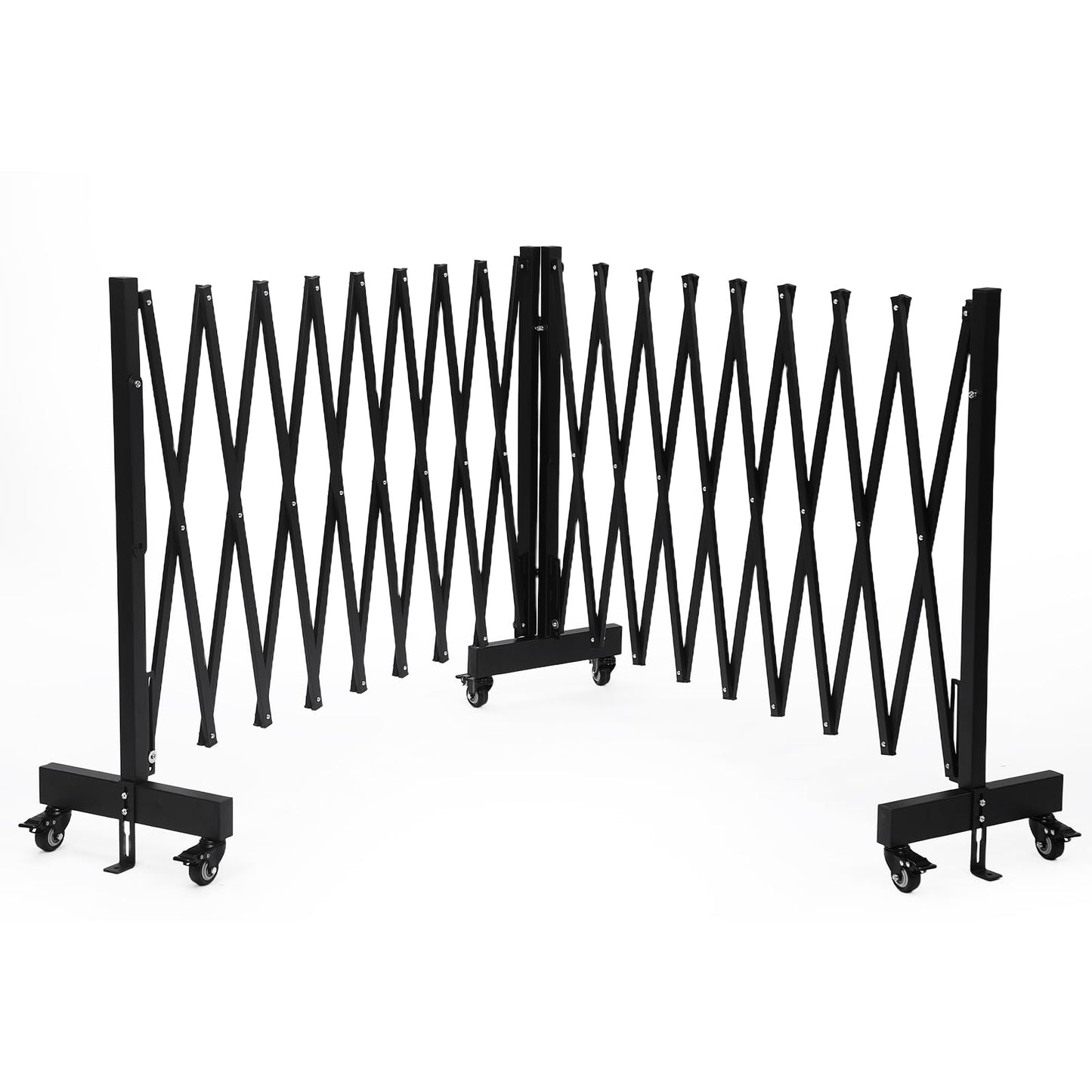 23.5FT Industrial Metal Expandable Barricade，Retractable Traffic Fence with Casters, Folding Security Gate，Portable Barricade Gate for Construction Area, Traffic Control, Cordon(Black