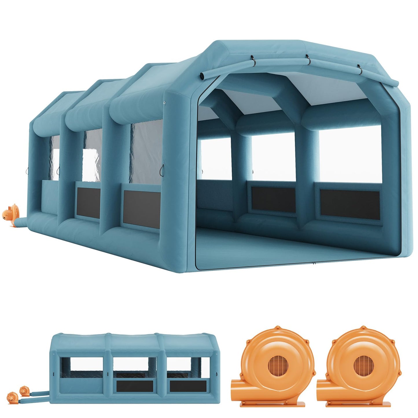 Garvee Inflatable Paint Booth, 26x15x11 FT Inflatable Spray Booths with 550W+750W Blower, Portable Paint Booth with Air Filter System, PVC Windows for DIY Painting, Mobile Detailing, Auto Refinish
