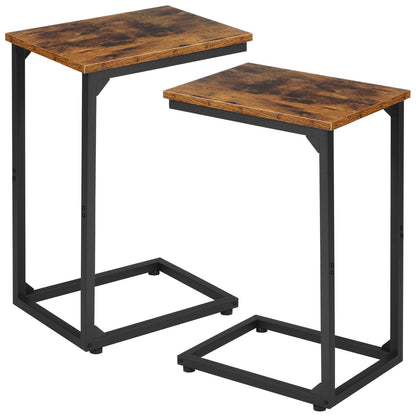 AMHANCIBLE C Shaped Side Table, End Tables Living Room Set of 2, Slide Under Couch Table for Sofa, TV Trays for Bedroom, Small Space, Rustic Brown HET02CBR