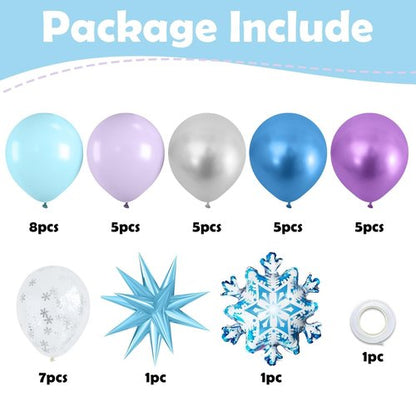 Frozen Balloons, Blue Silver Purple Clear Balloons with Snowflake Balloon for Winter Frozen Birthday Snow Party Baby Shower Wedding Backdrop Decorations