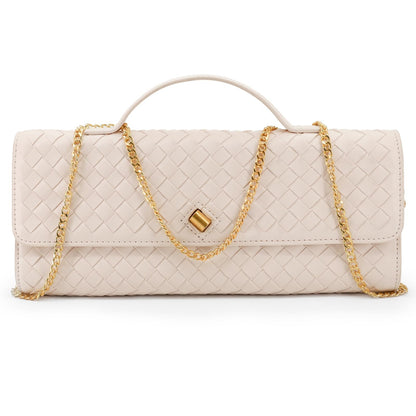 VESTURINA Clutch Purses for Women, Woven Evening Leather Crossbody Purse Shoulder Bag for Wedding Party (Beige)
