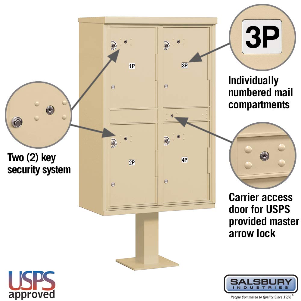Outdoor Parcel Locker - 4 Compartments - USPS Access - Sandstone