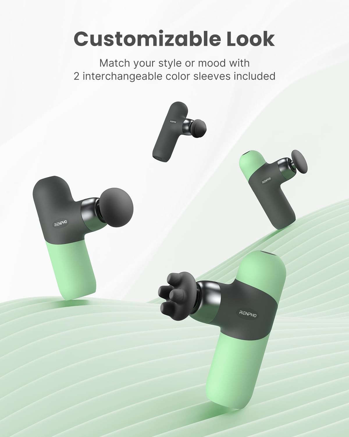 RENPHO Mini Thermal Massage Gun with Heat, Portable Deep Tissue Percussion Massager, Color Silicone Sleeves Travel Size with Carry Case, Grey