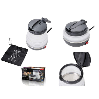 Adler AD1279 Folding Electric Kettle 0.6 Litre 750W BPA Free Silicone White and Dark Grey