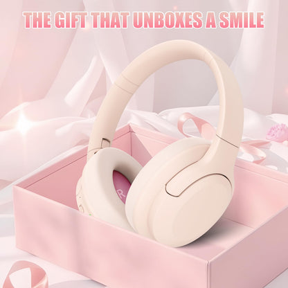 TANKASE Active Noise Cancelling Headphones, Wireless Over Ear Bluetooth Headphones,100H Play Time Bluetooth Headphone with Microphone,Lightweight and Foldable Comfortable Deep Bass for Work/Gym Pink