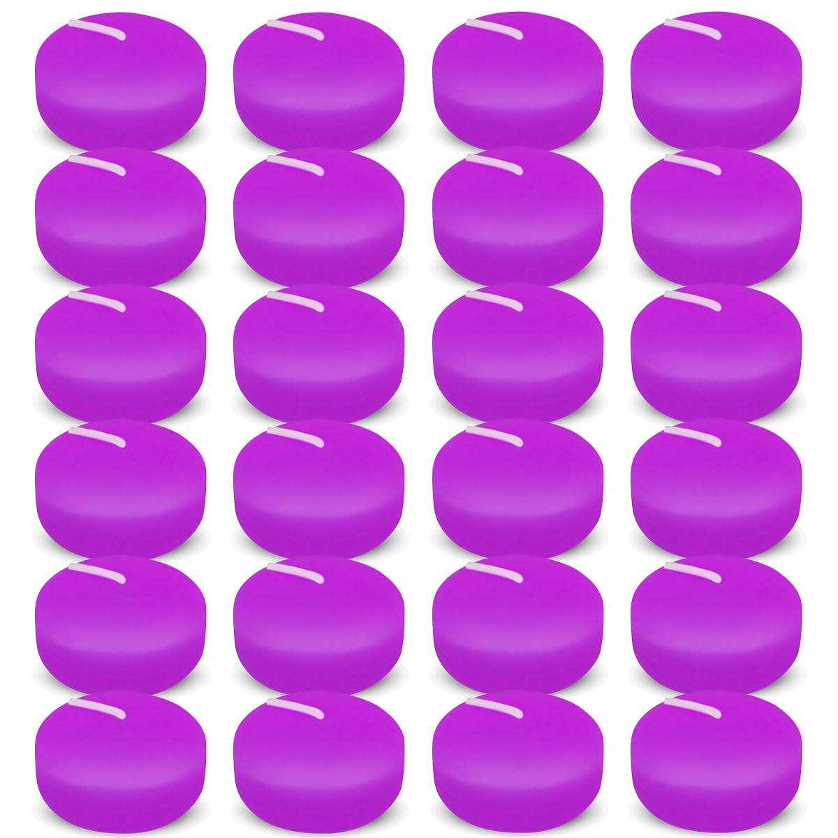 24 Packs 2 Inch Purple Colored Floating Candles, Small Unscented Dripless Pool Water Wax Candles for Cylinder Vase, Table Centerpiece at Wedding, Party, Pool, Holiday - 6 Hour Burn Time