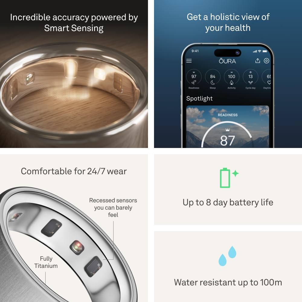 Oura Ring 4 - Brushed Silver - Size 9 - Smart Ring - Unique Sizing, Not Standard US Ring Sizes - Size First - Sleep Tracking Wearable - Heart Rate - Fitness Tracker - Up to 8 Days of Battery Life