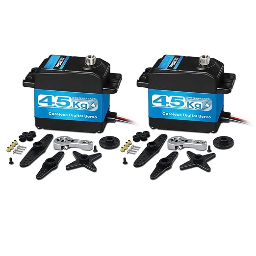2 Packs 45KG High Torque Servo 8.4V Coreless RC Steering Servo Motors Stainless Steel Gear Low Profile Waterproof for 1/8 1/10 1/12 Scale Cars DIY Robotic-270 Degree