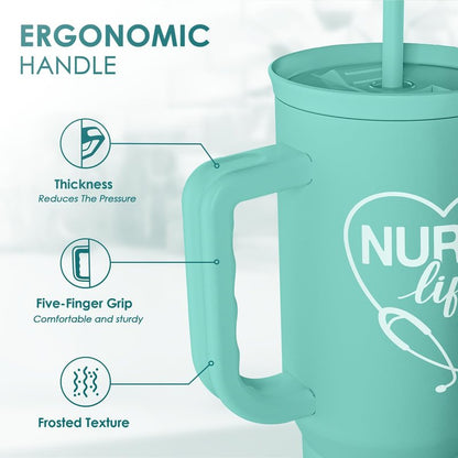 Nurse Gift Tumbler 40oz with Handle and Straw – Nutrition Facts Insulated Stainless Steel Travel Coffee Mug for Nursing Friends - Gifts for Nurse Week, Appreciation, Birthday, Christmas