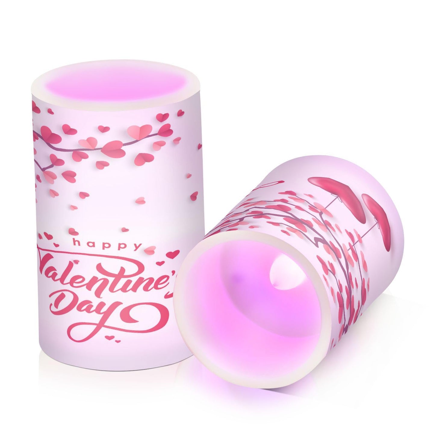 Eionryn Happy Valentine's Day Flameless Candles Red Heart Love Tree Spring Flowers Battery Operated LED Candles with Remote Timer Electric Candles for Home Party Decor 2pcs