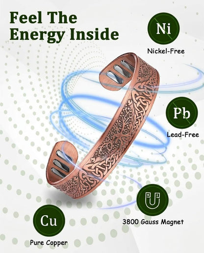 MagEnergy Copper Bracelet for Men, 9X Strength Magnetic Bracelet with 5000 Gauss Magnets, 99.99% Pure Solid Copper, Men's Jewelry Gift