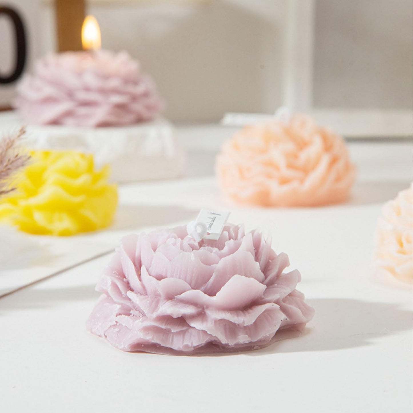 Peony Flower Shape Candles 1 Pack Soy Wax Decorative Candle for Bedroom Home Scented Candle Gift to Friends Family (Dark Purple)