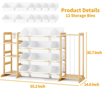 Toy Storage Organizer by [Brand Name] - Kids Playroom Bookshelf with 12 Bins & Stuffed Animal Storage | Ideal for Nursery & Toddler Rooms