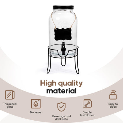 1.5 Gallon Glass Drink Dispensers for Parties, Ice Beverage Dispensers with Stand, Glass Water Dispenser with Spigot, Laundry Detergent Dispenser, Lemonade Dispenser