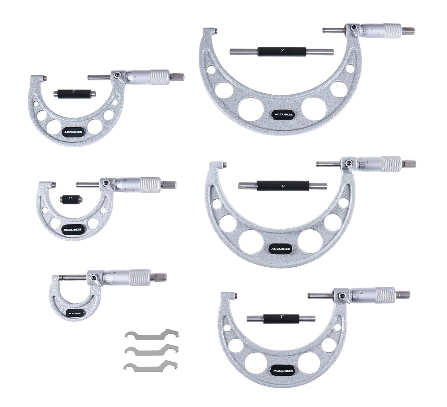 Accusize Industrial Tools 0-6 inch by 0.0001'' Ultra-Precision Outside Micrometers with Carbide Tips 6 Pc Set, Eg00-0906