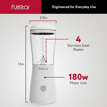 Fullstar Portable Blender - 15 oz Mini Personal Travel Blender for Smoothies & Shakes | Compact Design (White)