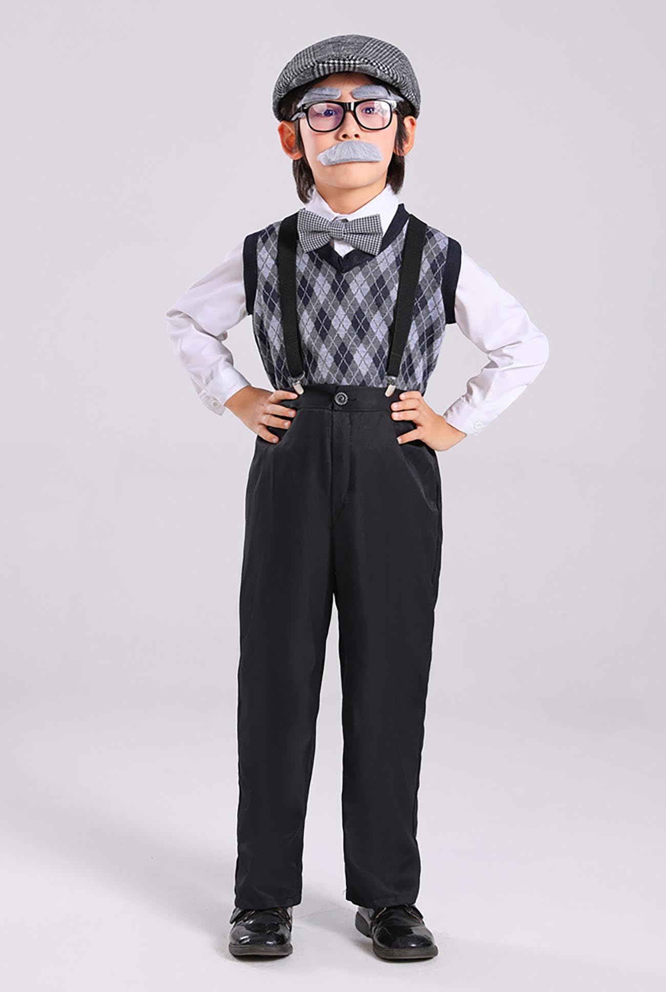 100 Days of School Old Man Costume for Boys Grandpa Old Person Sweater Vest old lady costume for Kids