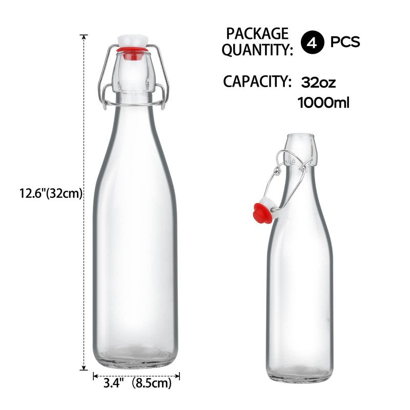 ZEBEIYU Beer Bottle,Swing Top Glass Kombucha Bottles with Stoppers for Brewing,Beverages,Smoothies,Kefir,Soda,Juicing,Kombucha,Oil,Water,Milk,Vinegar(32 oz 4 Pack+4 oz 12 pack)