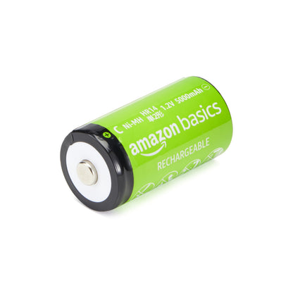 Amazon Basics Rechargeable C Cell Batteries, 4-Pack, NiMH, 5000 mAh, Recharge up to 1000x Times, Pre-Charged