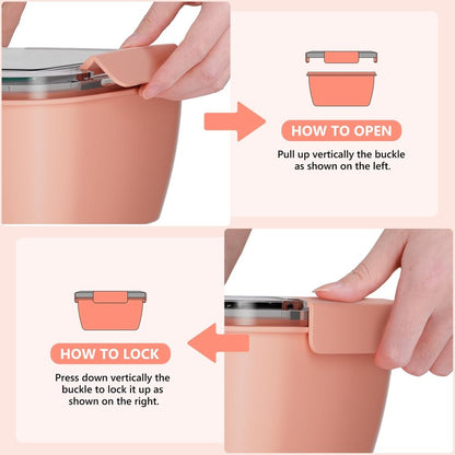 Cherrysea Salad Lunch Container, 2Pack Salad Bowls with 4Compartments Tray, Leak Proof Lunch Box with Fork for Men,Women BPA-Free Snack Container with Sauce Container for Dressings - Blue/Pink